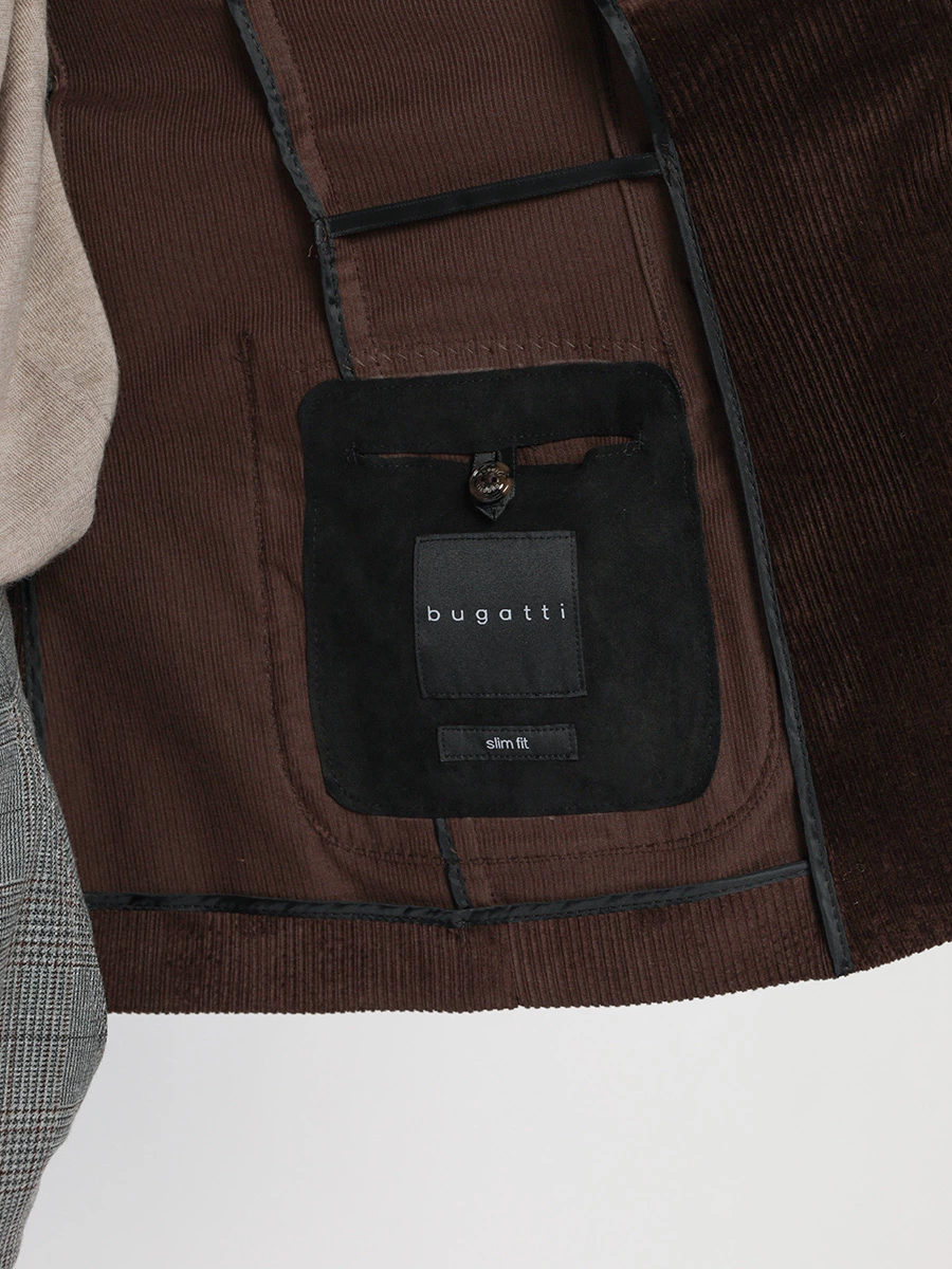 Пиджак однобортный кордовый приталенного кроя коричневого цвета